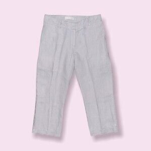 Eileen Fisher 100% Organic Linen Pants Light Grey Cropped Coastal Womens Size 2